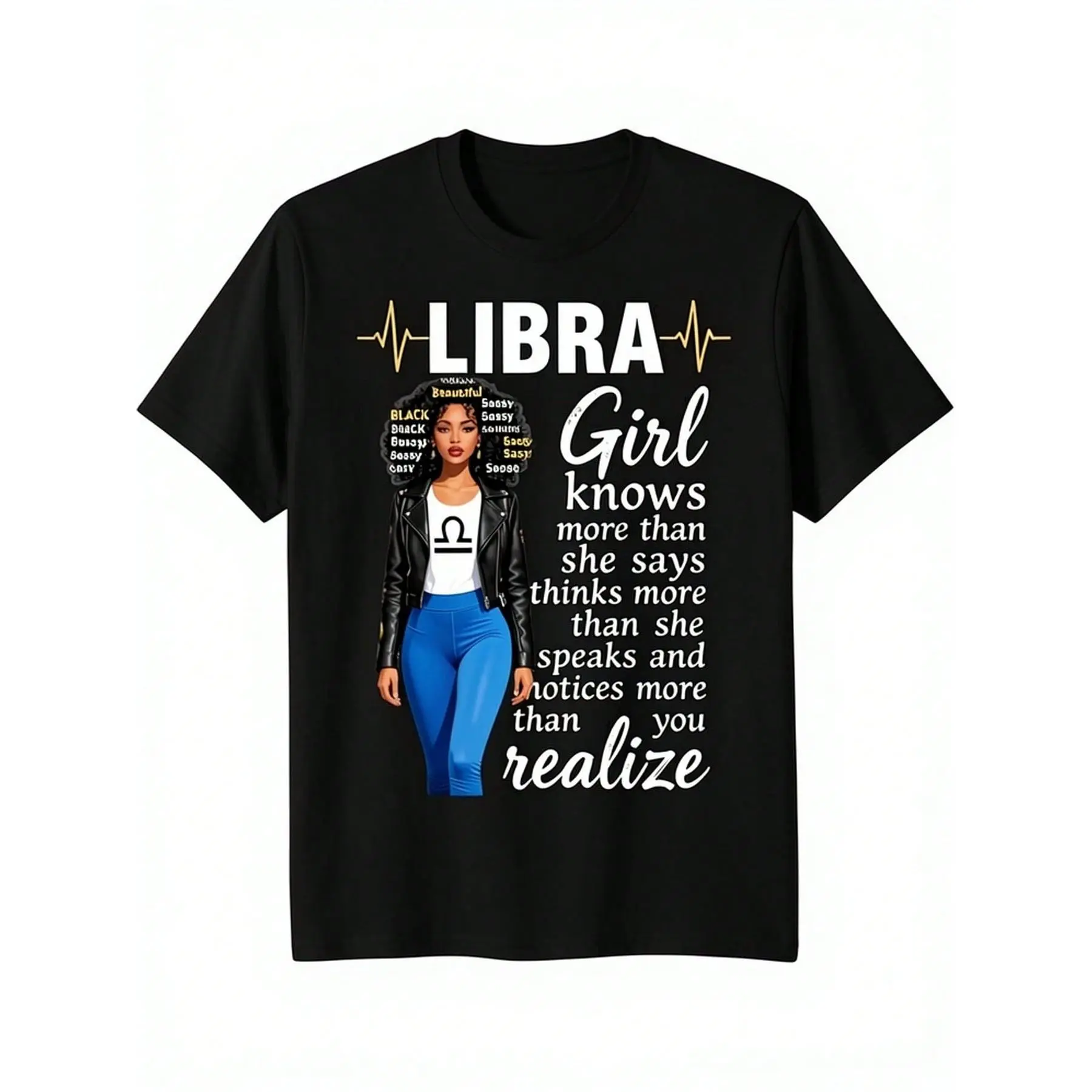 Women's Libra Zodiac Graphic Short Sleeve T-Shirt - Pure Cotton Astro Print, Libra Symbol, "Knows More Than She Says" Design, Casual Wear All-Season Comfort Fit Top, Short Sleeve Tops, Zodiac Theme