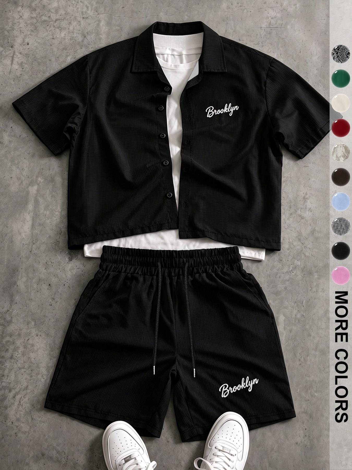 Men's Plaid Print Shirt & Drawstring Waist Shorts Set, Casual Comfortable Slim-Fit Top & Shorts for Daily Wear, Trendy Summer Wear, Clothes