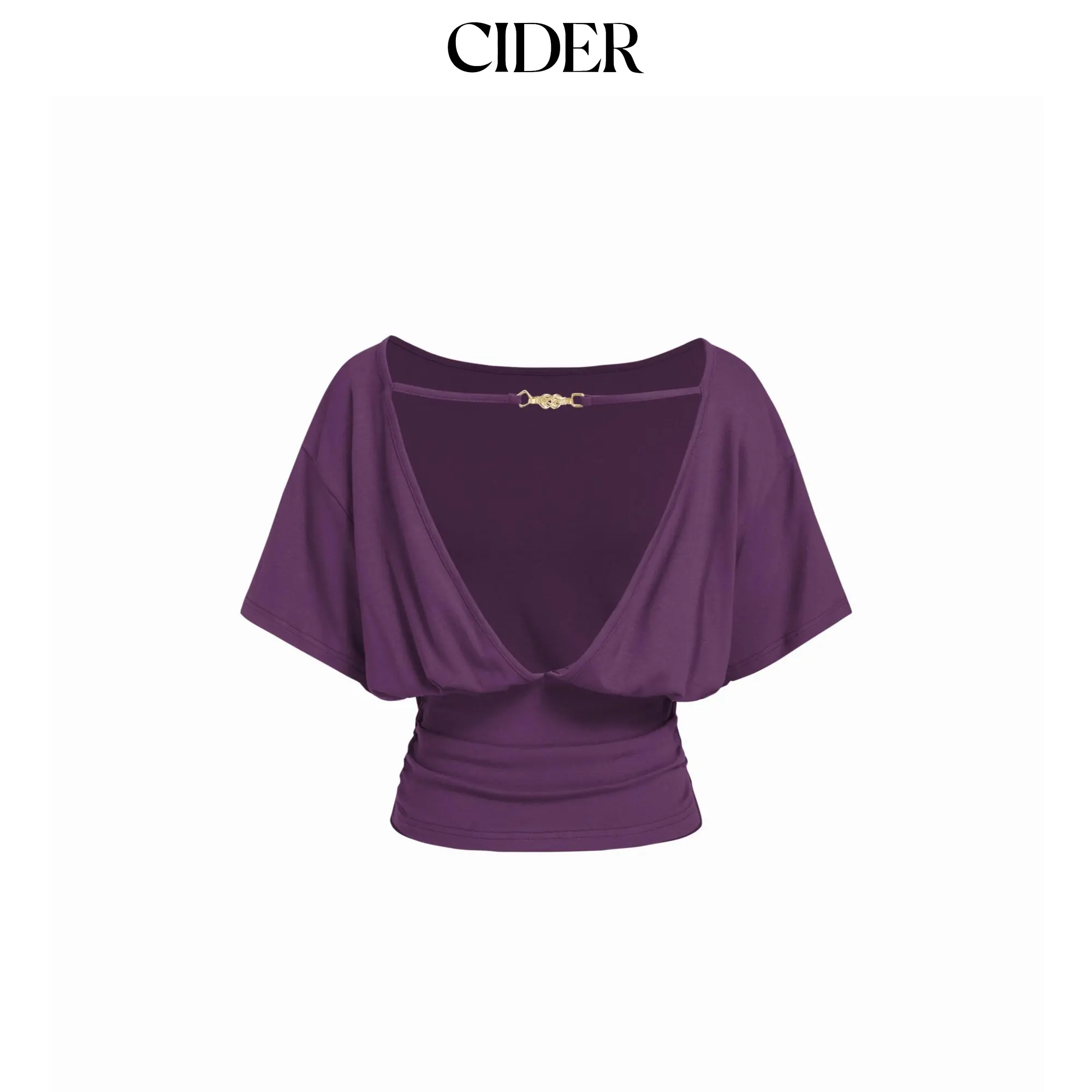 Cider Boat Neck Batwing Sleeve Backless Drawstring Metal Detail Oversized Crop Tee Cider Boat Neck Batwing Sleeve Backless Drawstring Metal Detail Oversized Crop Tee