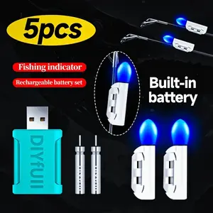 5-Piece Fishing Rod Tip Lights Set, Rechargeable Battery & USB Charger, Universal Fit, Anti-Slip Design, Night Fishing Glow Stick