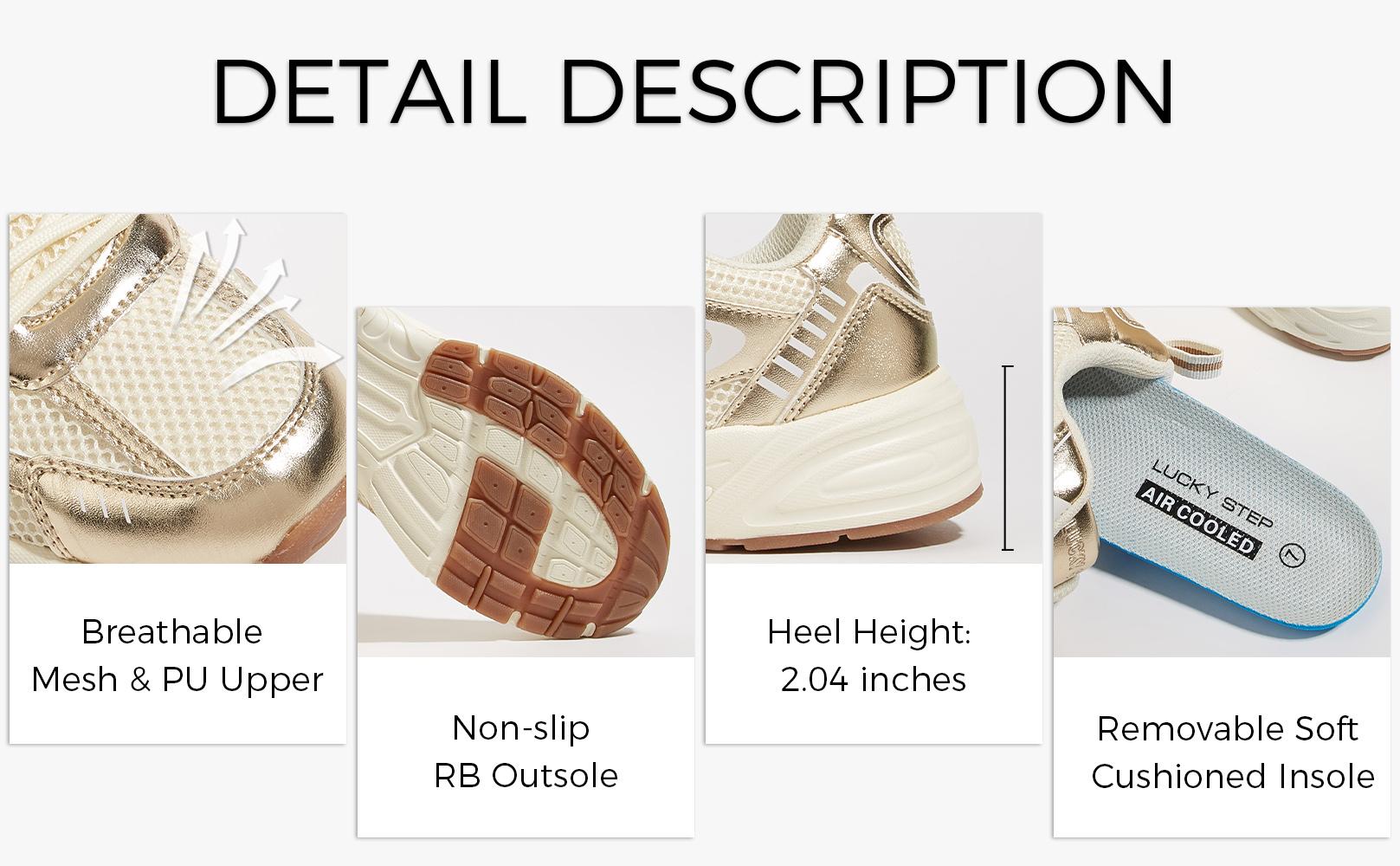 LUCKY STEP Women's Mesh Casual Fashion Sneakers Lace Up Lightweight Runner Shoes Non Slip Breathable Chunky Shoes