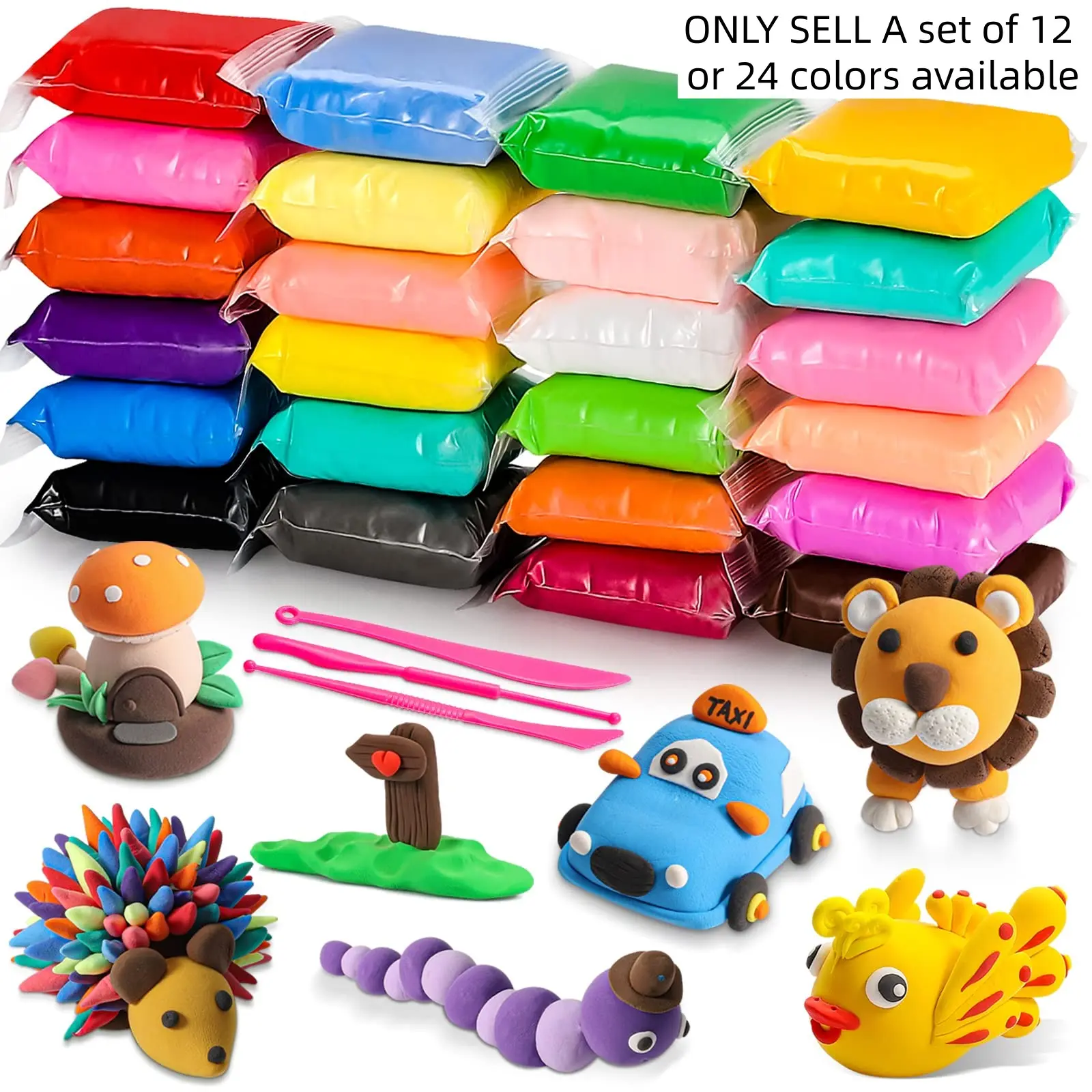 Magic Clay Set 12/24 Pieces, Ultra-Light Modeling Clay with Carving Tools, Wind-Dry Non-Stick Sculpture Clay, DIY Crafts & Gifts
