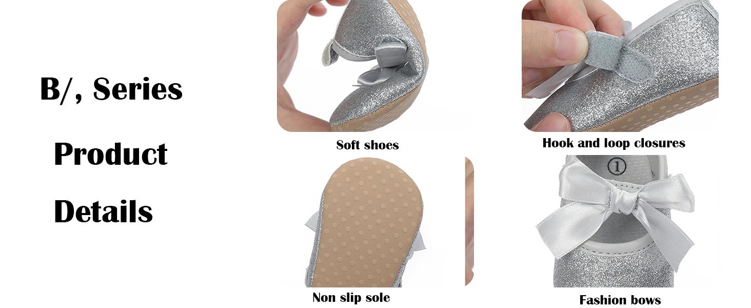 Baby Girls Mary Jane Flats Shoes Anti-Slip Rubber Sole Infant Toddler Princess Wedding Dress Shoes
