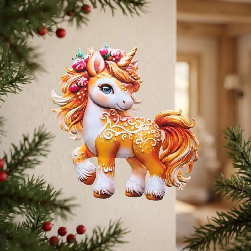 New Iron Art Christmas Unicorn Wall Decor, Candy Unicorn Metal Wall Hanging, Holiday Home Entry Party Atmosphere Decoration, Festive Christmas Ornament