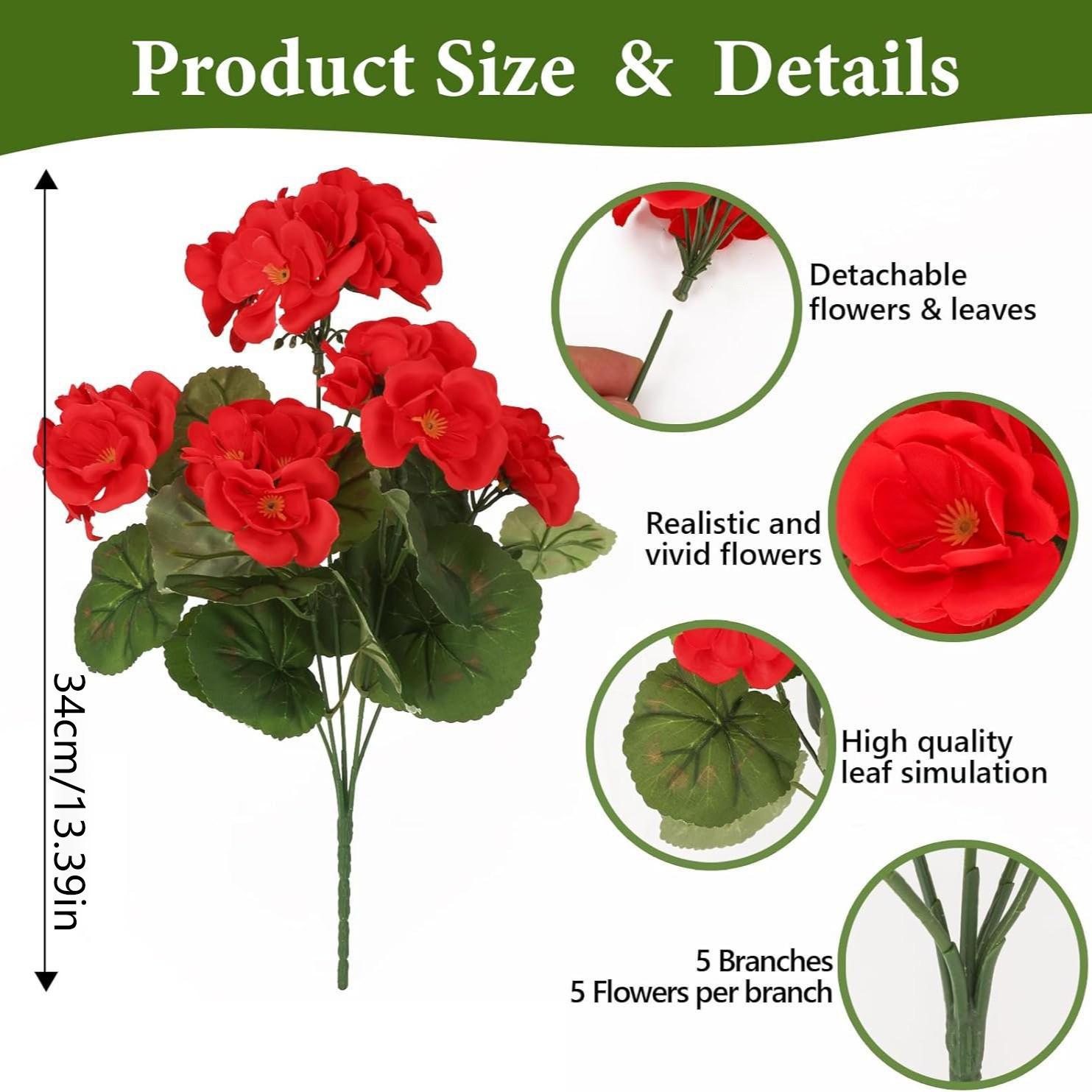 Artificial Geraniums Fake Flowers for Outdoors Decoration, 6 Bundles Silk Geraniums Flower UV Resistant Look Real Faux Plants Fake Blossom Plants for Front Door Garden Porch Planter Patio Balcony Yard Indoor Home, Mix #TOP PICKS