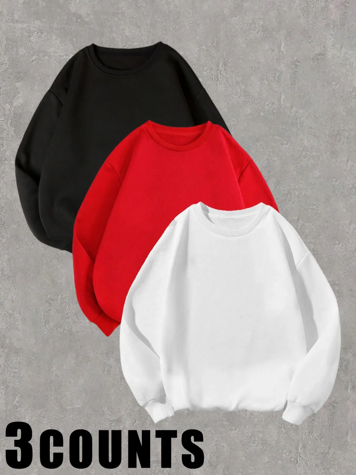 3-Pack Women's Round Neck Sweatshirts, Plain Loose-Fit Long Sleeve Tops, Oversized Casual Basic Sweatshirts, Fall Winter Street Style