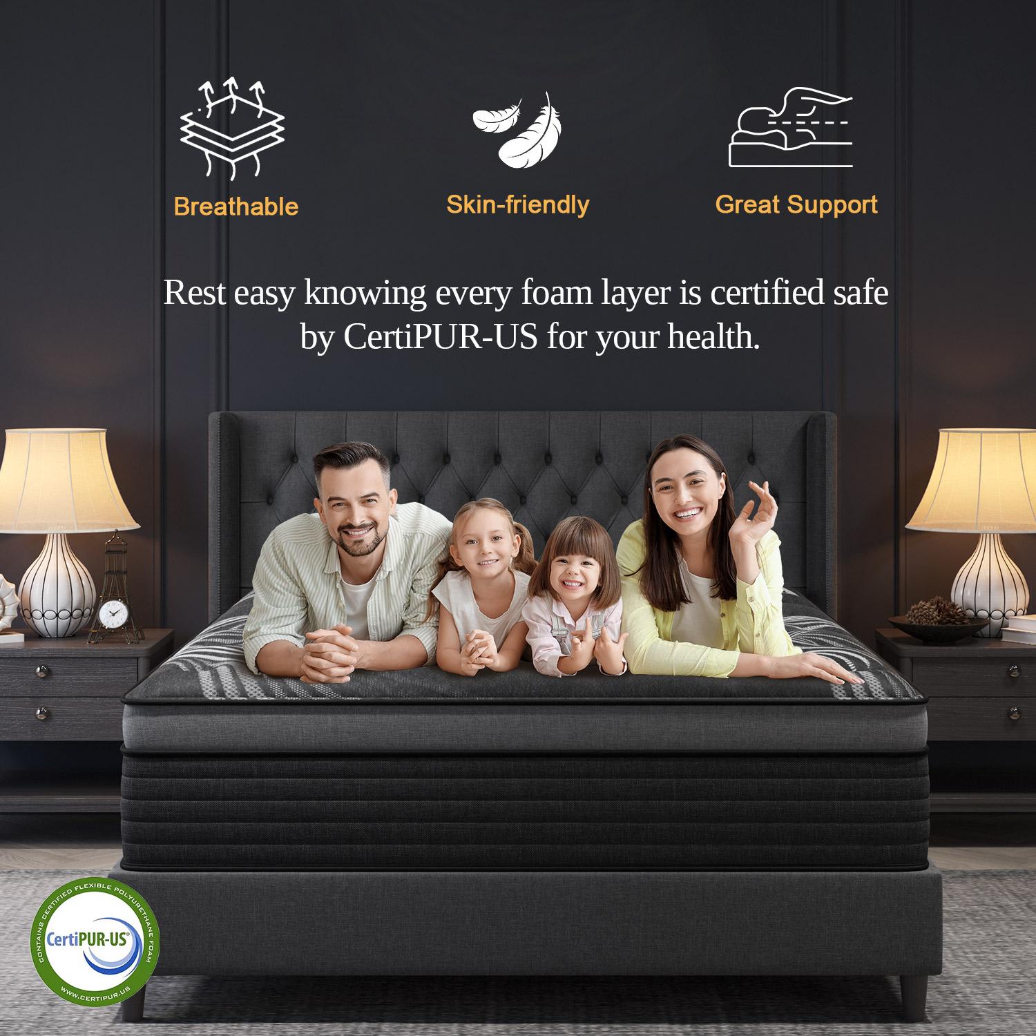 14/12 Inch Gel Memory Foam Mattress Hybrid Pocket Spring Twin Full Queen King Bed Mattress In A Box, Euro Top Medium Firm for Back & Lumbar Support, Individual Pocket Spring Bed for Motion Isolation & Fiberglass Free