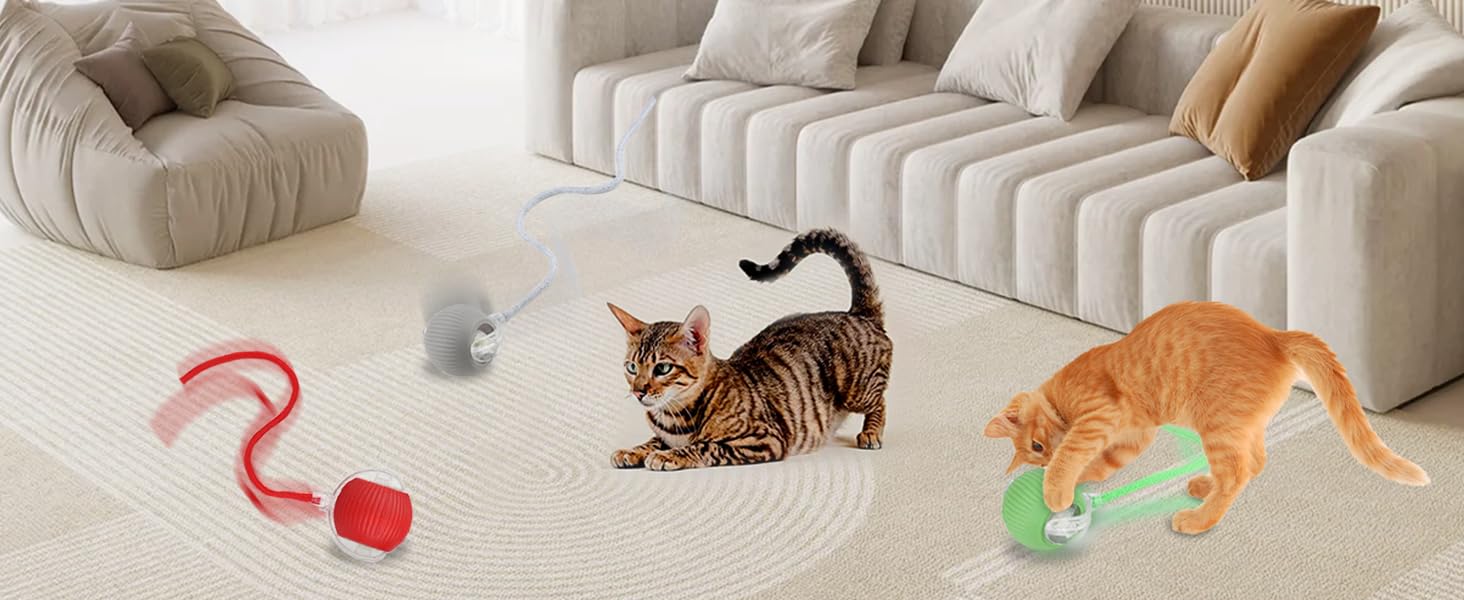 FuzzTik Cat Interactive Ball Toy, with Tail Automatic Rolling Ball, Rechargeable Smart Pet Interactive Toy, Cat Smart Ball dog  toys  fyi