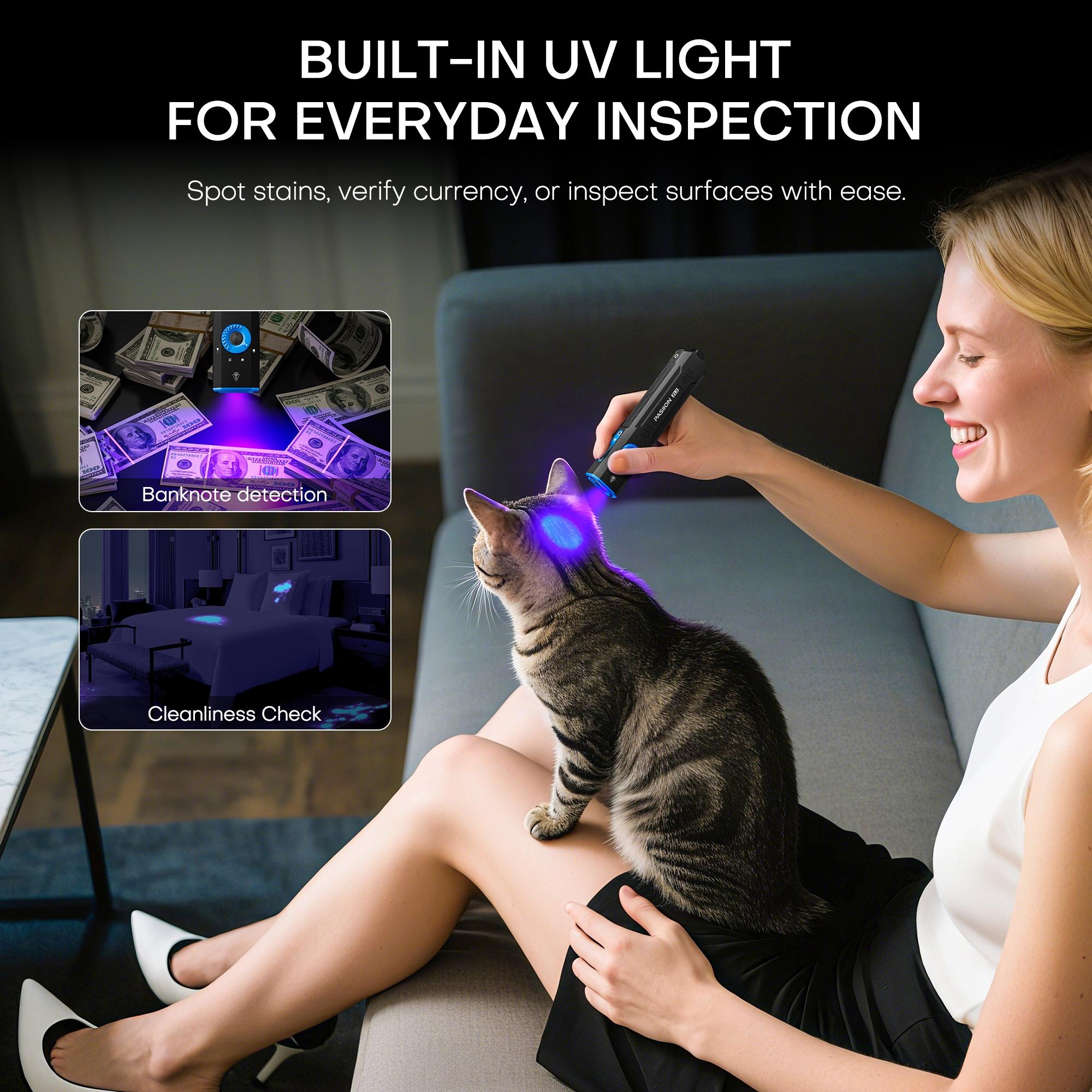 Rechargeable Edc Flashlight with Beam UV LED, Portable Pocket Light, Outdoor Emergency, Super Bright Rechargeable Torch