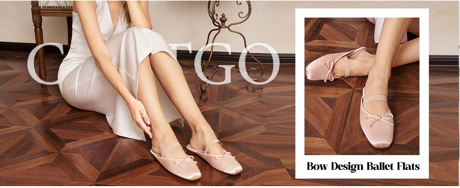 Coutgo Women's Faux Leather Lightweight Ballet Flats - Square Toe Bow Mules, Slip-On Slides for Business Office Wear, Womens, Footwear, Rubber, Fabric, Ankle, Basic, Plain, Shoes, Pull-On, Casual,back to school,back to school haul