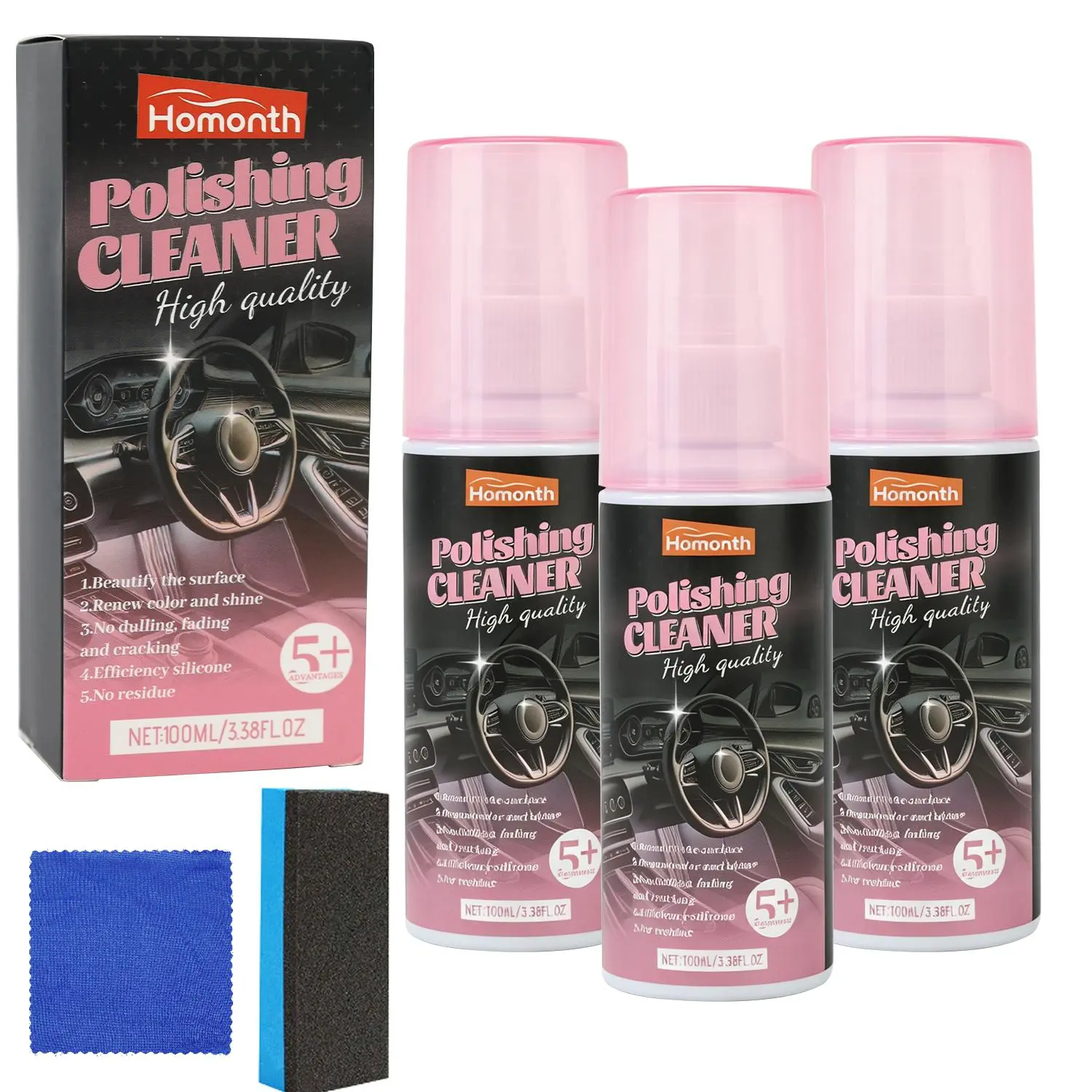 100ML Car Interior Cleaner and Polishing Dressing - Protectant Spray for Plastic Trim,Tires,Dashboard,Bumpers and Leather - Complete Car Detailing Kit for a Glossy Finish