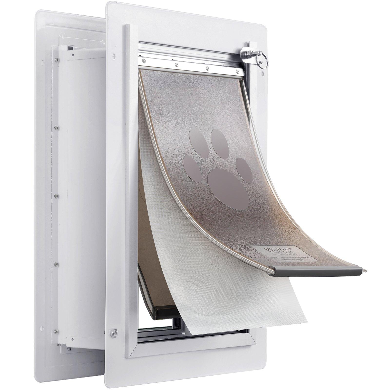 fathersdaygift VEVOR Pet Door, 9.29x 13.19MetalFrame with Lock and3-Flap System, Weatherproof Doggy Door, Easy to Install in Interior or Exterior Walls, Pet Door Suitable for Cat Doggie Kitties (White-Small)