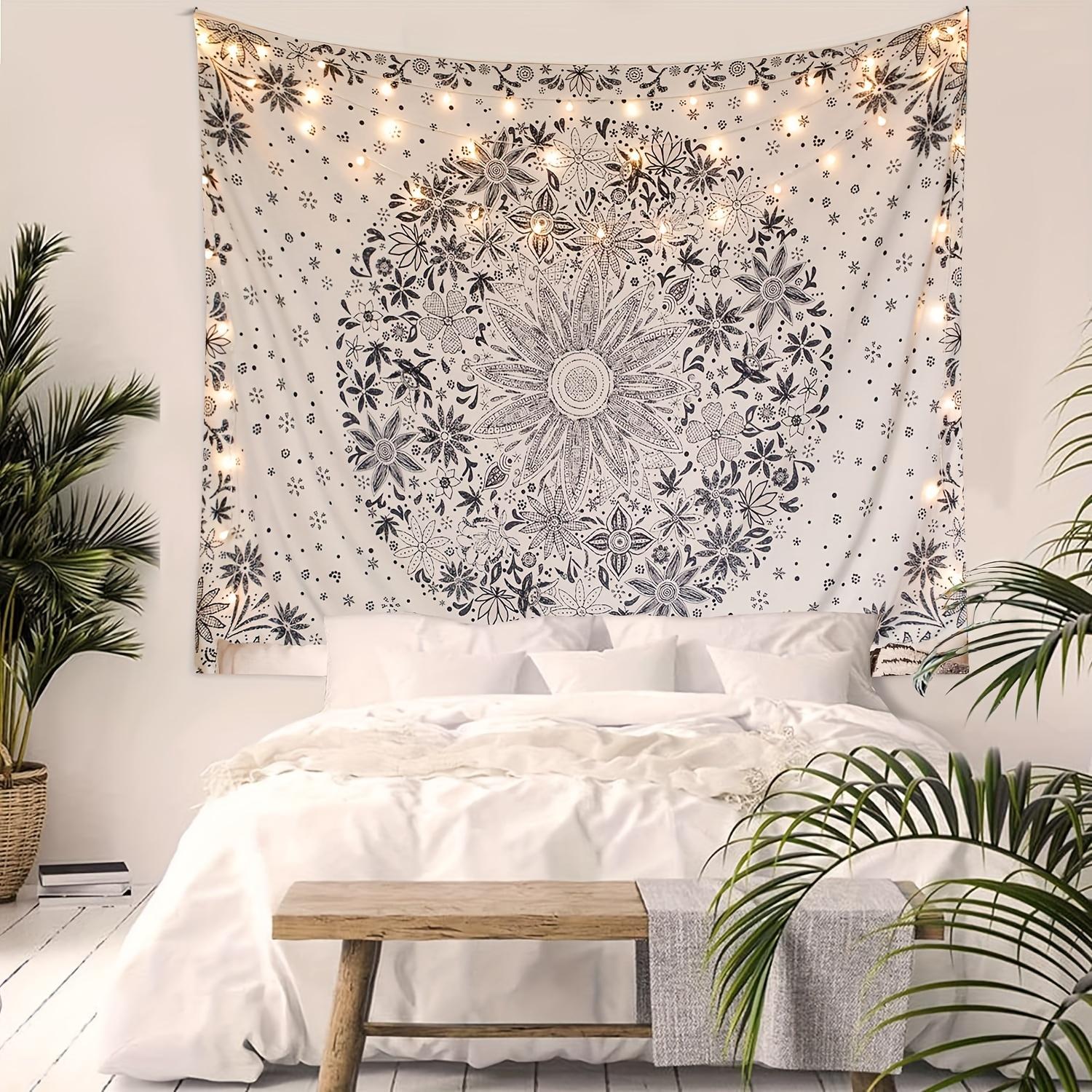 Bohemian Floral Mandala Tapestry Wall Hanging - Bedroom Living Room Decorative Polyester Wall Pendant with Free Installation Kit