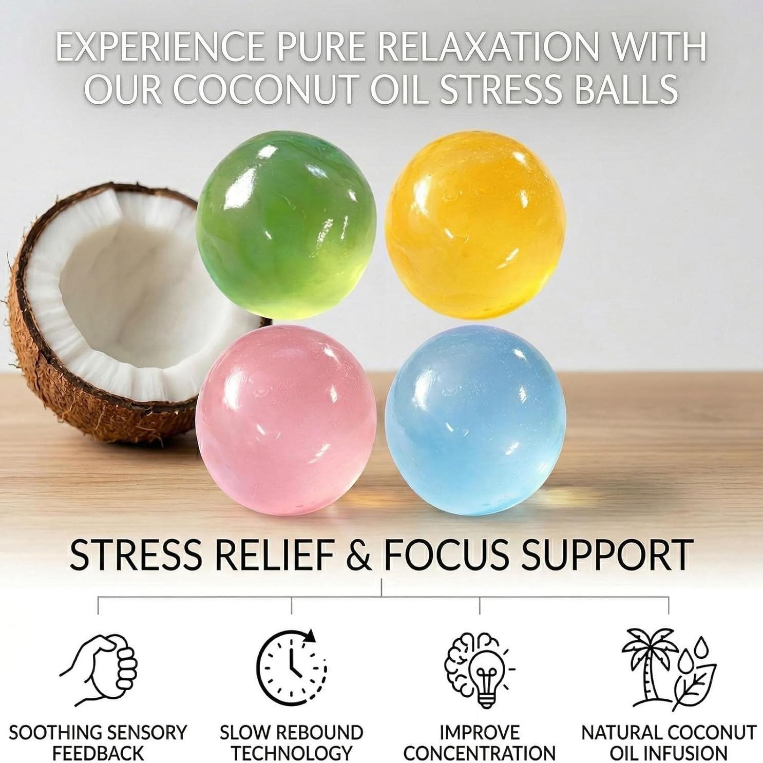 2/4 PCS Coconut Oil Stress Ball Squishy, Slow Rising, Odorless, Non-Sticky, Easy to Clean,  Improving Focus, Or Easing Tension During Study, Work, Or Relaxation, Handmade Malleable Clear Jelly Bubblegum Texture Coconut Oil Squishy Toy