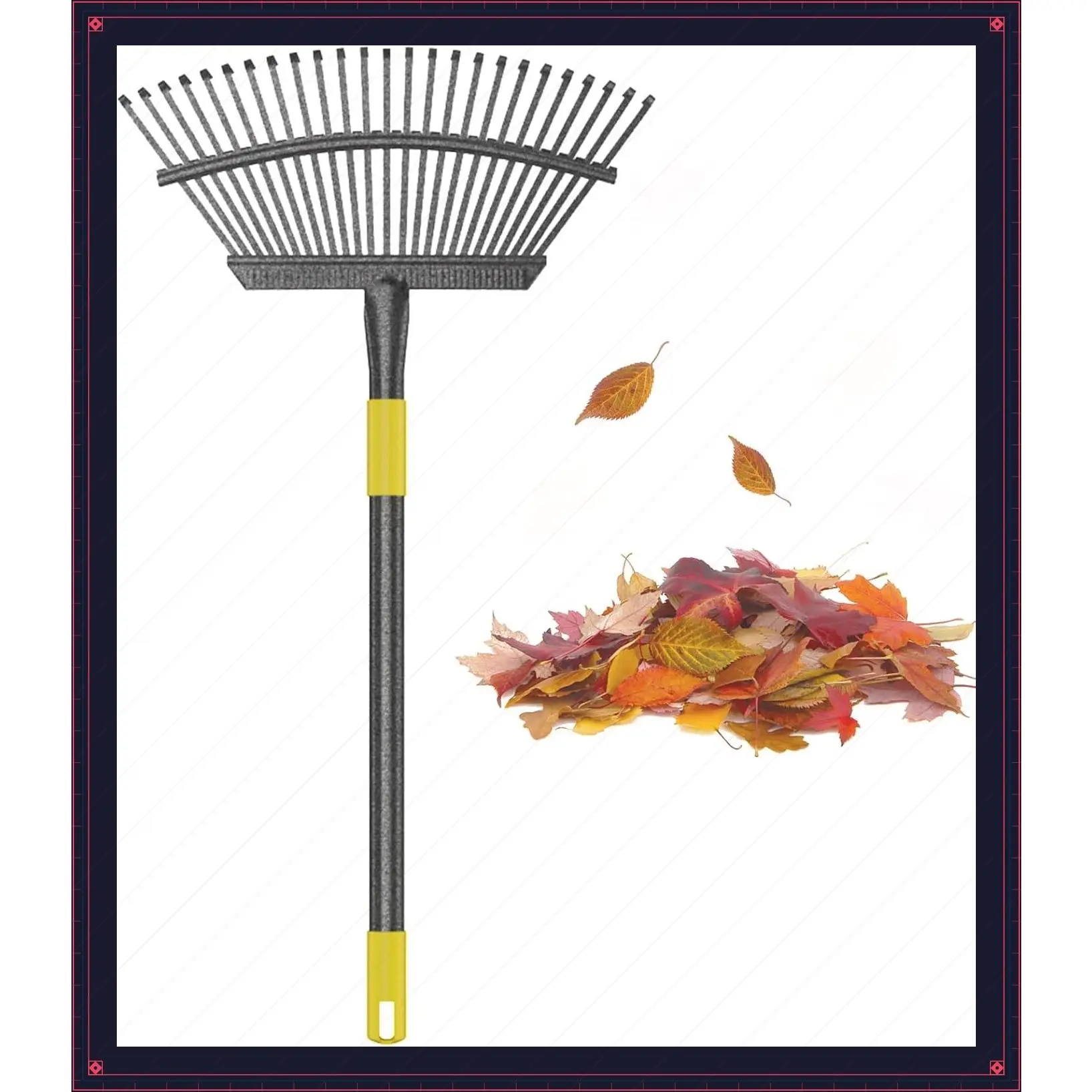 Heavy Duty 30-61 Inch Adjustable Garden Leaf Rake with Long Handle, 25 Tines 18" Wide Metal Head for Thatch, Lawn, Gravel, Shrub, Yard and Landscape - Rakes for Leaves and GrassGift