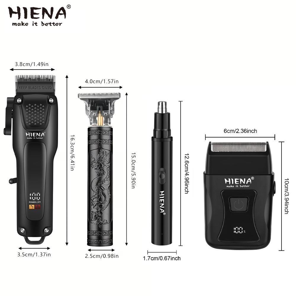 HIENA 4-in-1 Professional Grooming Kit｜Hair Clipper & Beard Trimmer for Styling, Salon Quality for Home or Pro Use. USB Fast Charge, Portable Complete Set