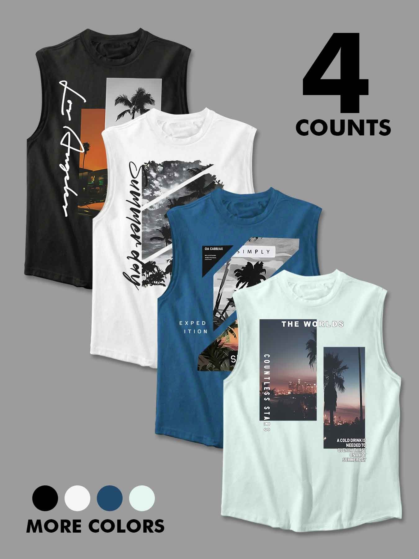 Men's Landscape Print Tank Top, Regular Fit Casual Sporty Sleeveless Top for Summer, Men's Top for Daily Wear