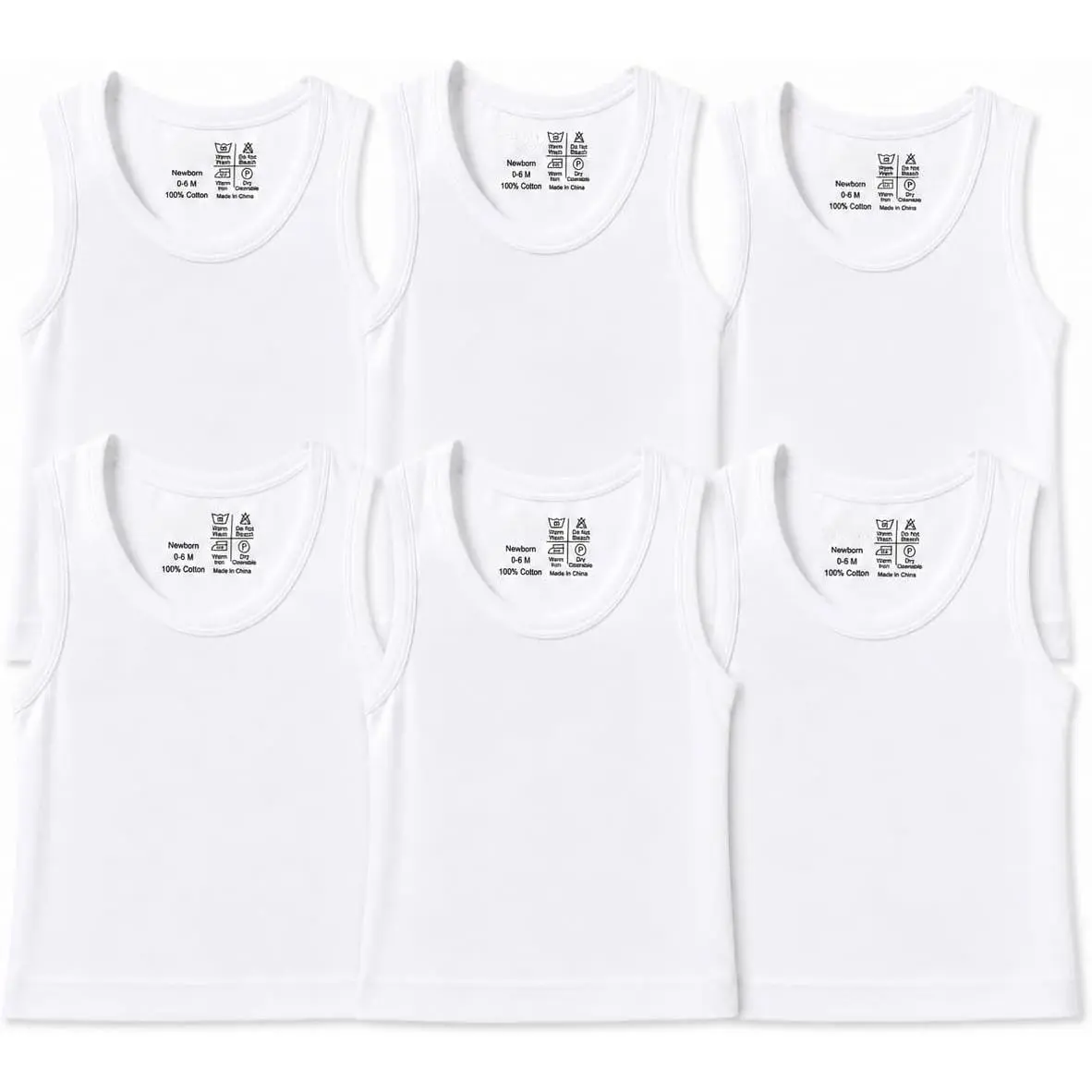 Newborn Baby Sleeveless Pack of 6 Tank Tops 100% Cotton Shirts, Short Sleeve Tees 0-24 Months Boys, Girls, Unisex, Soft Breathable Undershirts, Infant Summer Vest Basics for Toddler