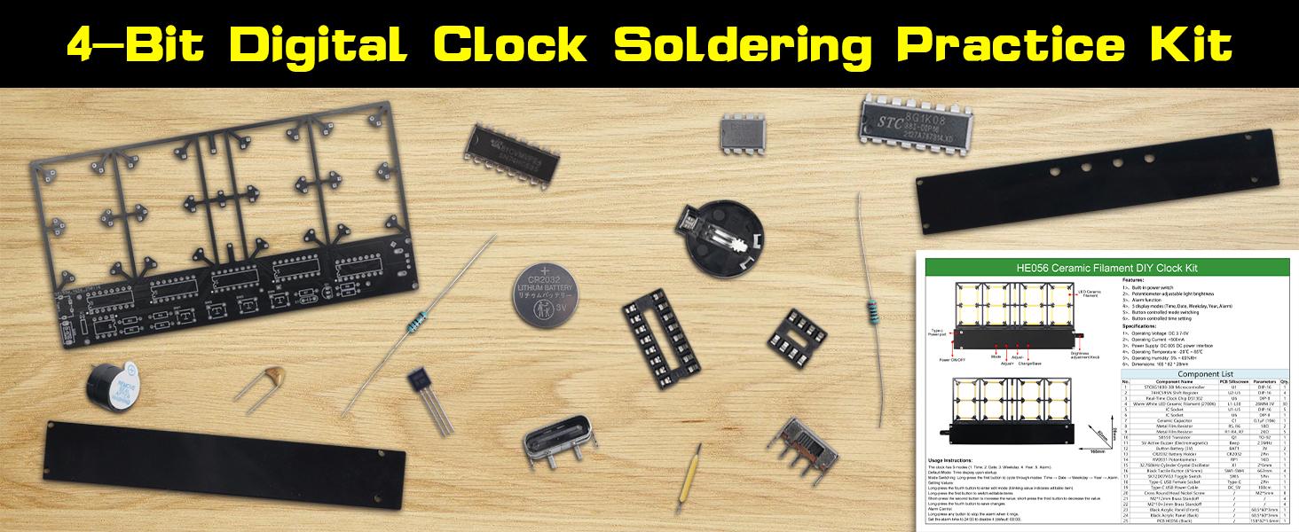 Soldering Practice Kit, 4-Bit Digital Clock Kit with Lighting Adjustment, Soldering Projects Alarm Clock DIY Electronic Kits for Adult Teens Learning Creative Present