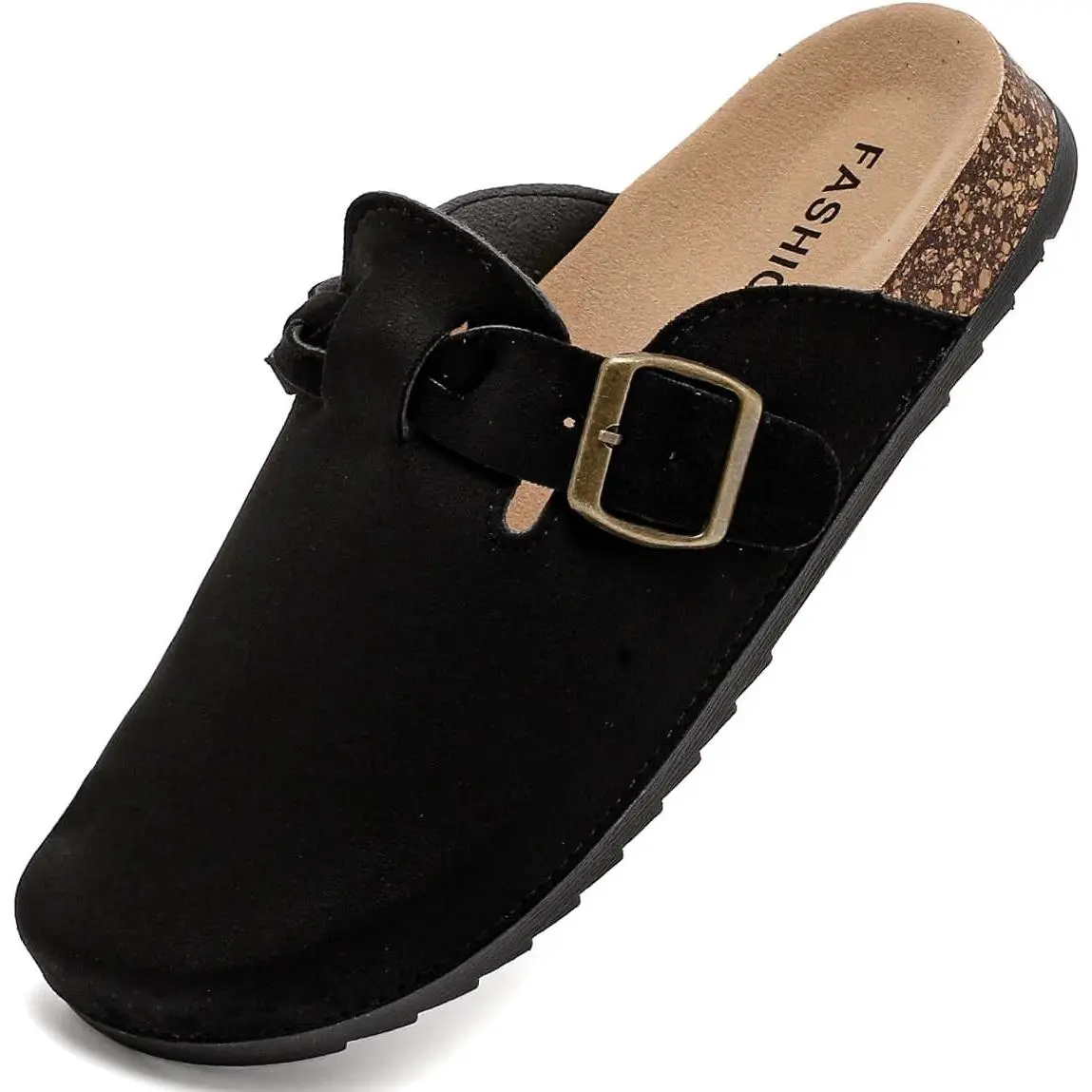 Women's Suede Clogs, Cork Footbed Leather Mules, Slip-On Potato Shoes with Arch Support, Adjustable Buckle, Lightweight Non-Slip Outsole, Comfortable House Sandals for Indoor & Outdoor WearGift