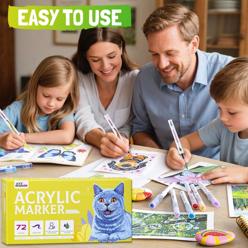 Acrylic Paint Markers Brush Tip,Automatic Ink Control Acrylic Paint Pens,No Bleed & Good Coverage Acrylic Markers for Coloring Books,Rock Painting,Canvas,Ceramic,Wood - LET'S RESIN