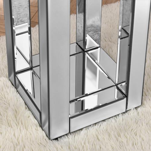 Mirror round table with crystal inlay, 2-layer modern small sofa table with storage space, silver decorative table suitable for living room, bedroom, coffee and small spaces Rectangular Tabletop White