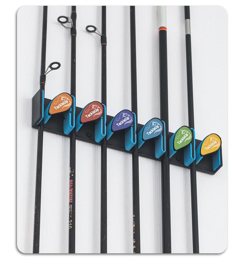 6-Slot Vertical Wall Fishing Rod Holder, Punch-Free Quick Buckle Organizer with Strong Hold Spring Clips for Spinning Casting Fishing Rods