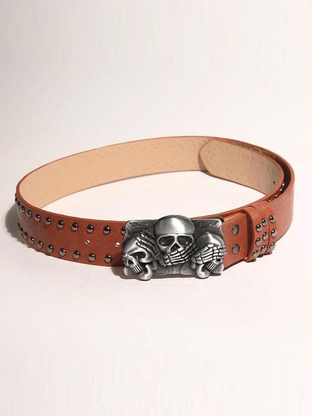 Mens Belt Leather Skull Buckle Belt Waist Band Jeans Decorative Punk Belt Black Studded Belts for Women Y2k Skull Belts