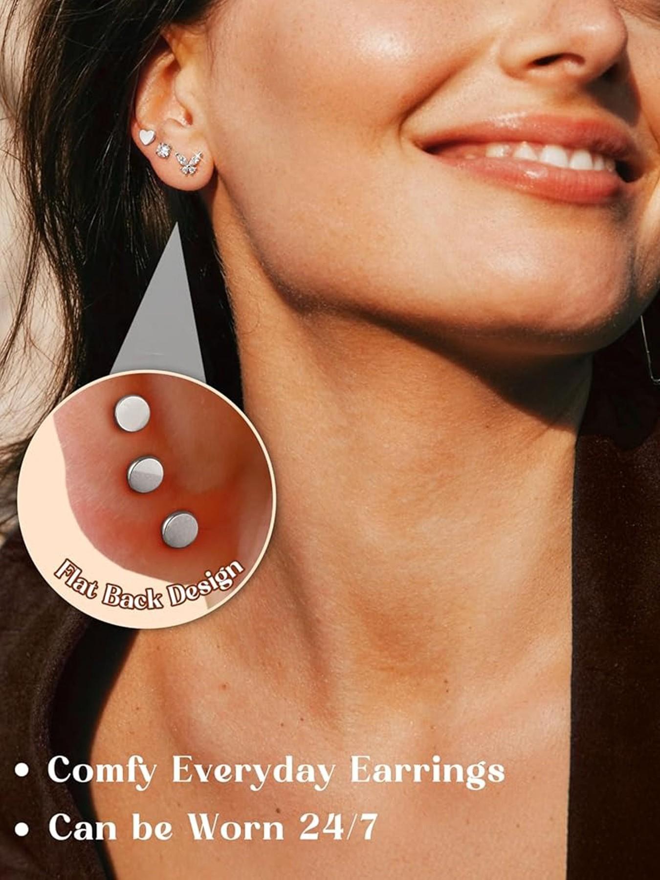 20G Flat Back Earrings for Women Threadless Butterfly Stud 316L Surgical Steel Stud Hoop Earrings Push in Nose Studs Hypoallergenic Cartilage Earring Stacks Labret Helix Tragus Conch Piercing Jewelry