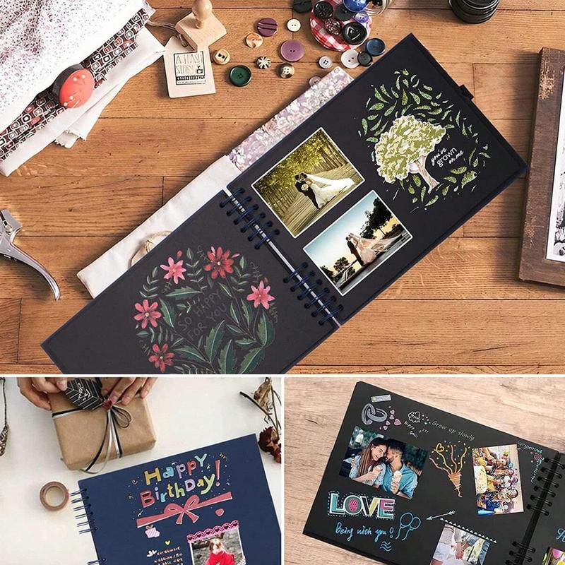 1 scrapbook album, 12 * 8 inches/80 pages (40 sheets), multi-color inner kraft paper pages with 5 colored corner stickers, DIY scrapbook, wedding guest message book, anniversary, Valentine's Day gift, meaningful handmade album, suitable for weddings, holi