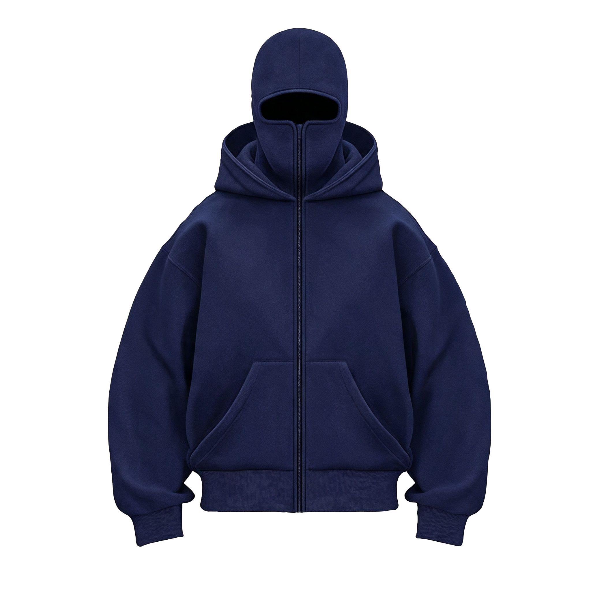 Black Full Zip Balaclava Hoodie for Men & Women, Oversized Streetwear Hooded Jacket with Face Cover, Warm Long Sleeve Sweatshirt, Kangaroo Pockets, Casual Winter Outdoor Travel Motorcycle Cycling Hip Hop Y2K Daily Wear, Unisex Urban Fashion Outerwear Coat