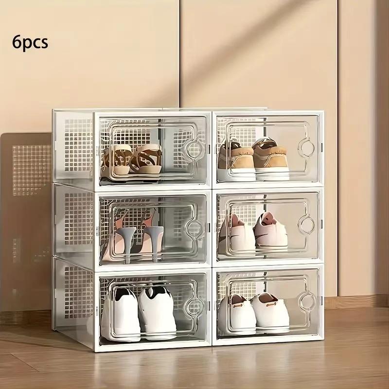 Stackable Transparent Shoe Box with Lid, Waterproof Space-Saving Storage, Foldable Plastic Organizer for Hallway, Bedroom, Home, Dormitory