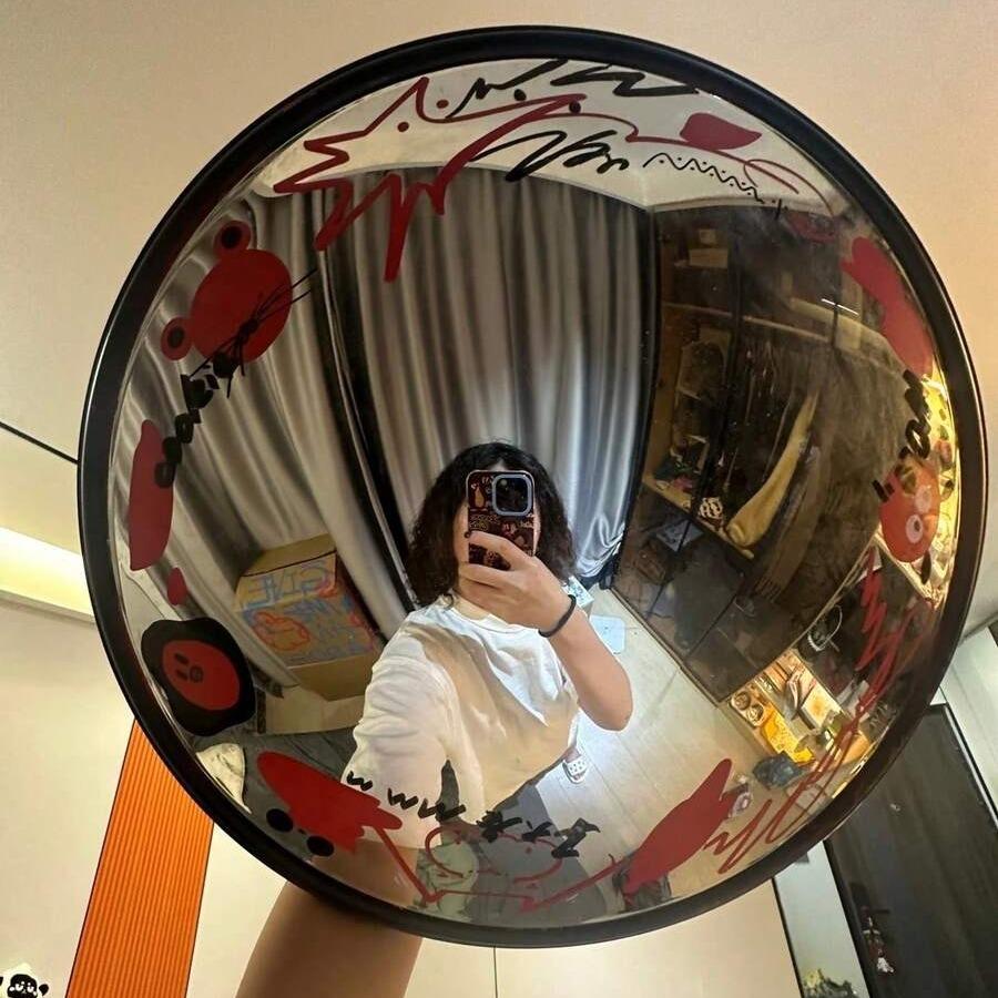 📸 The Ultimate "Fisheye" Selfie Spot! Black Art Decor Round Convex Mirror | Wide Angle Wall Mounted Mirror for Living Room, Trendy Industrial Aesthetic Prop