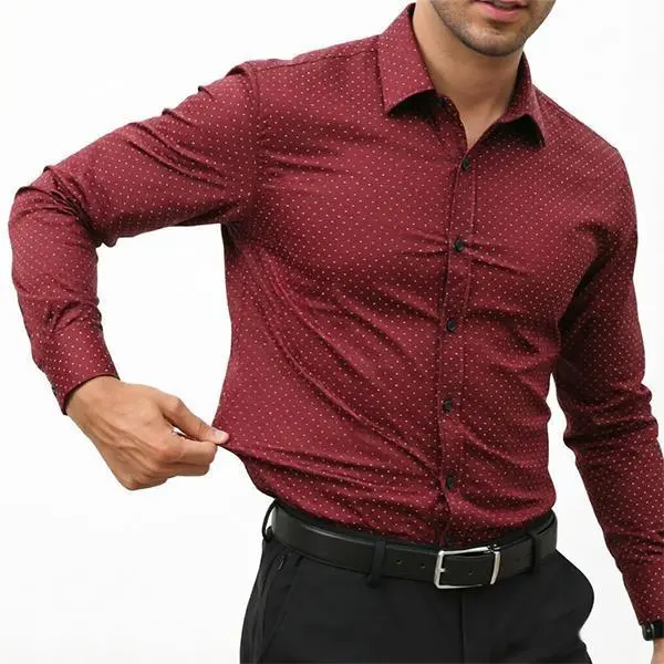Men's pure cotton polka dot print long-sleeved shirt | Business casual shirt, suitable for birthday parties and vacations.
