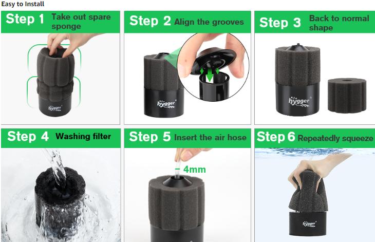 hygger Aquarium Sponge Filter 5-125 Gallon Small Fish Tank Filter for Breeding Fry Shrimp Snails Betta Air-Powered Filter with Reusable Biochemical Ball Spare Sponge Foam Filter