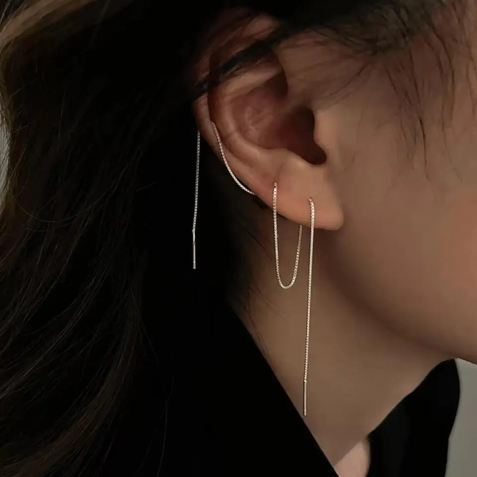 S925 Silver Needle Long Earrings Wire Tassel Chain   Drop Earring Women's Ear Line Straight Hanging Earings Jewelry Gifts