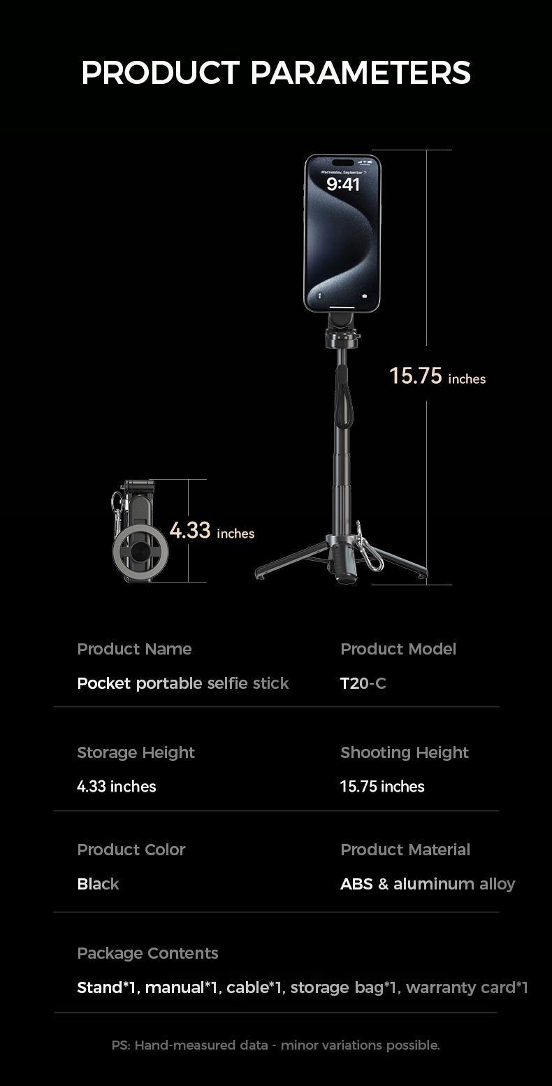 2026 New 4-in-1 Multifunctional Magnetic Selfie Stick 360° Rotation Compact Stylish with Wireless Bluetooth Control Magnetic Phone Holder for Selfies Video Recording Vlogging Compatible with Most Phone Modes Tripod Stabilizer ，Max extend to 14.96 inches