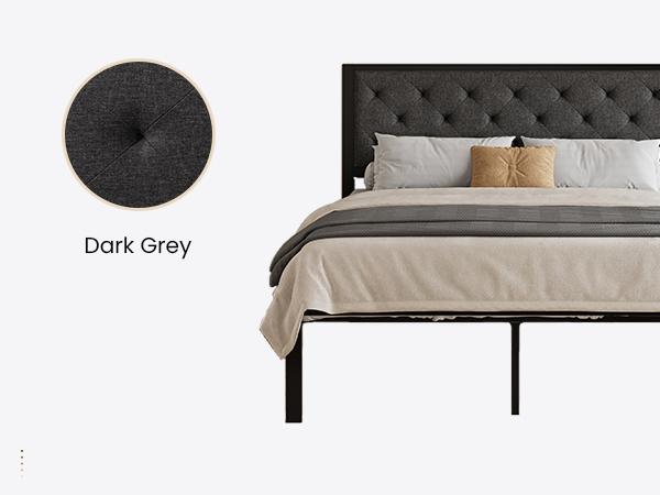 SHA CERLIN Metal Upholstered Platform Bed Frame with Headboard of Button Tufted Linen Fabric /Faux Leather,【Frame Only No Mattress】Twin/Full/Queen/King Size, Iron Slats Support, No Box Spring Needed#ChristmasGifts#TikTokShopBlackFriday