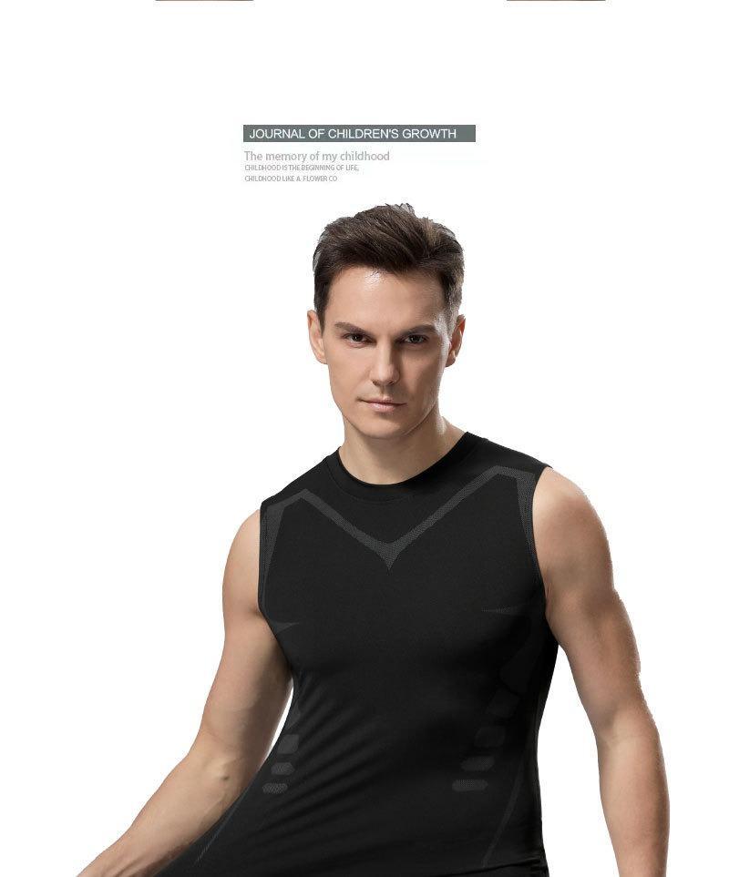 Men's Form-Fit 3PC Sleeveless Solid Compression Sports Activewear Tight Training Vest Set 2026 New Polyester Blend - Standard Sizes, Workout Gear, Bodybuilding Sports Outerwear, Sleeveless Sports Vest