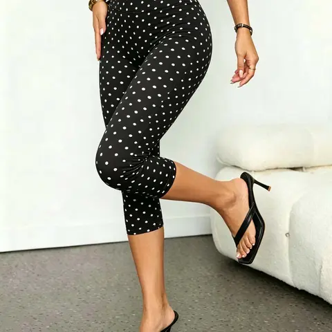 Women's Casual Knee Length Pants, Solid Color/Polka Dot, Breathable and Versatile Casual Basic Bottoms, Ideal for Summer Outdoor Activities