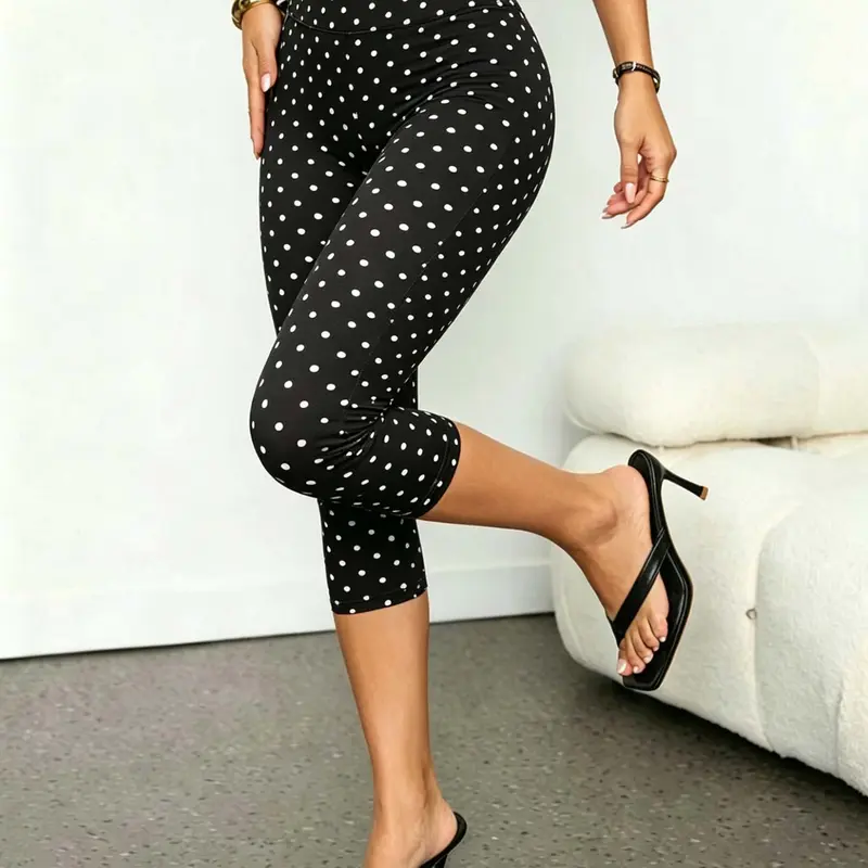 Women's Casual Knee Length Pants, Solid Color/Polka Dot, Breathable and Versatile Casual Basic Bottoms, Ideal for Summer Outdoor Activities