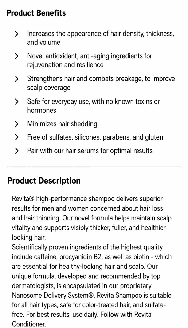 Revita Shampoo For Thinning Hair by DS Laboratories - Volumizing, Thickening Haircare for Men and Women, Supports Hair Growth, Hair Strengthening, Sulfate Free, 7 Fl Oz (205mL)