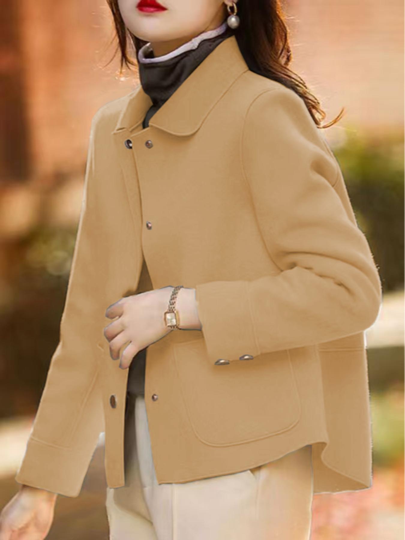 Women's Fashionable Simple Coat, Stand Collar Single Button High-Quality Short Woolen Overcoat, Casual Loose Fit Winter Jacket