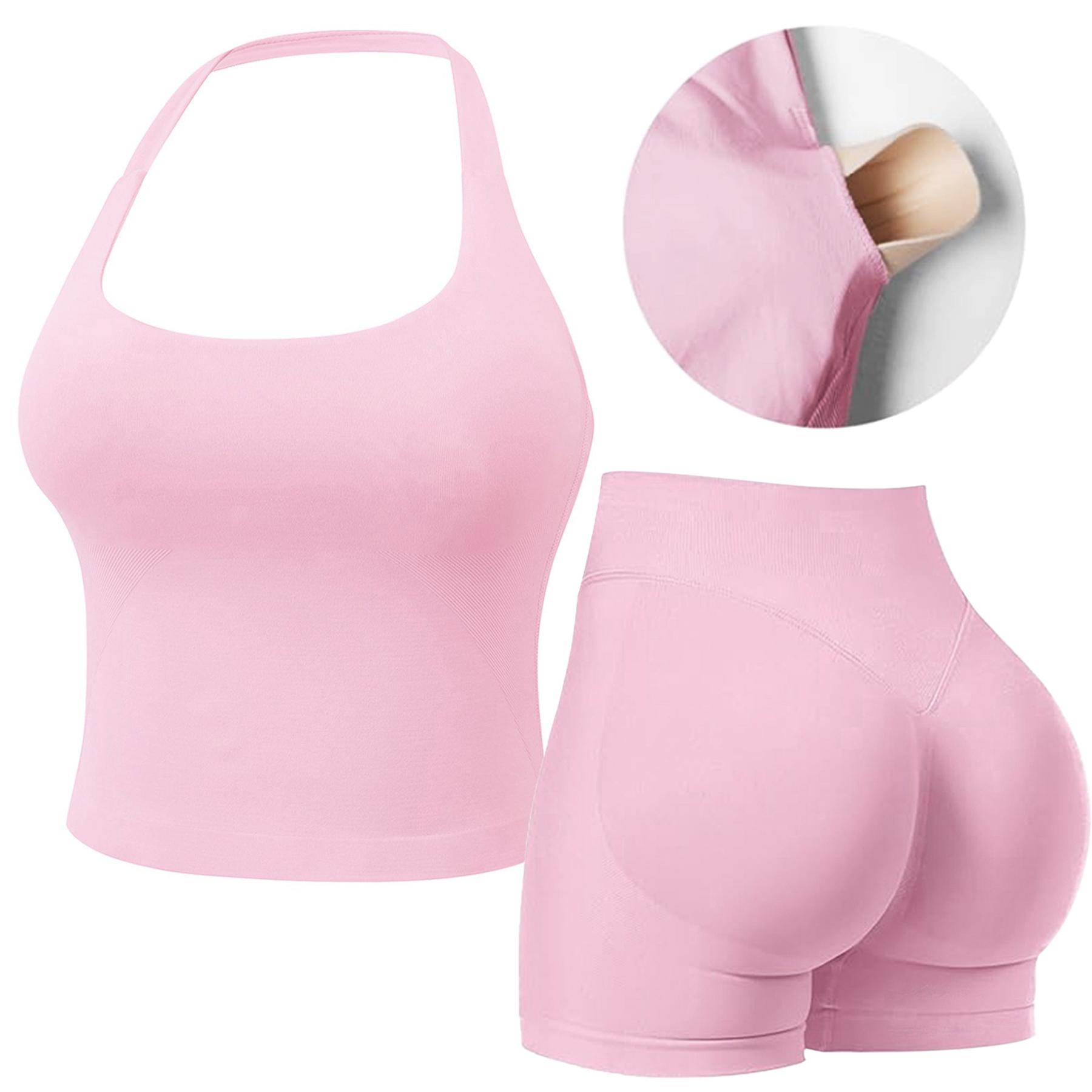 Jetjoy 2 Piece Workout Sets for Women, Long or Short Sleeve T Shirt Tank Top + Workout Shorts Butt Lifting Gym Seamless Booty Biker Shorts, Going Out Gym Sets Fitness Clothes Skinny Sportswear Compression Activewear Gymwear Fitness Clothes Mesh Athleisure