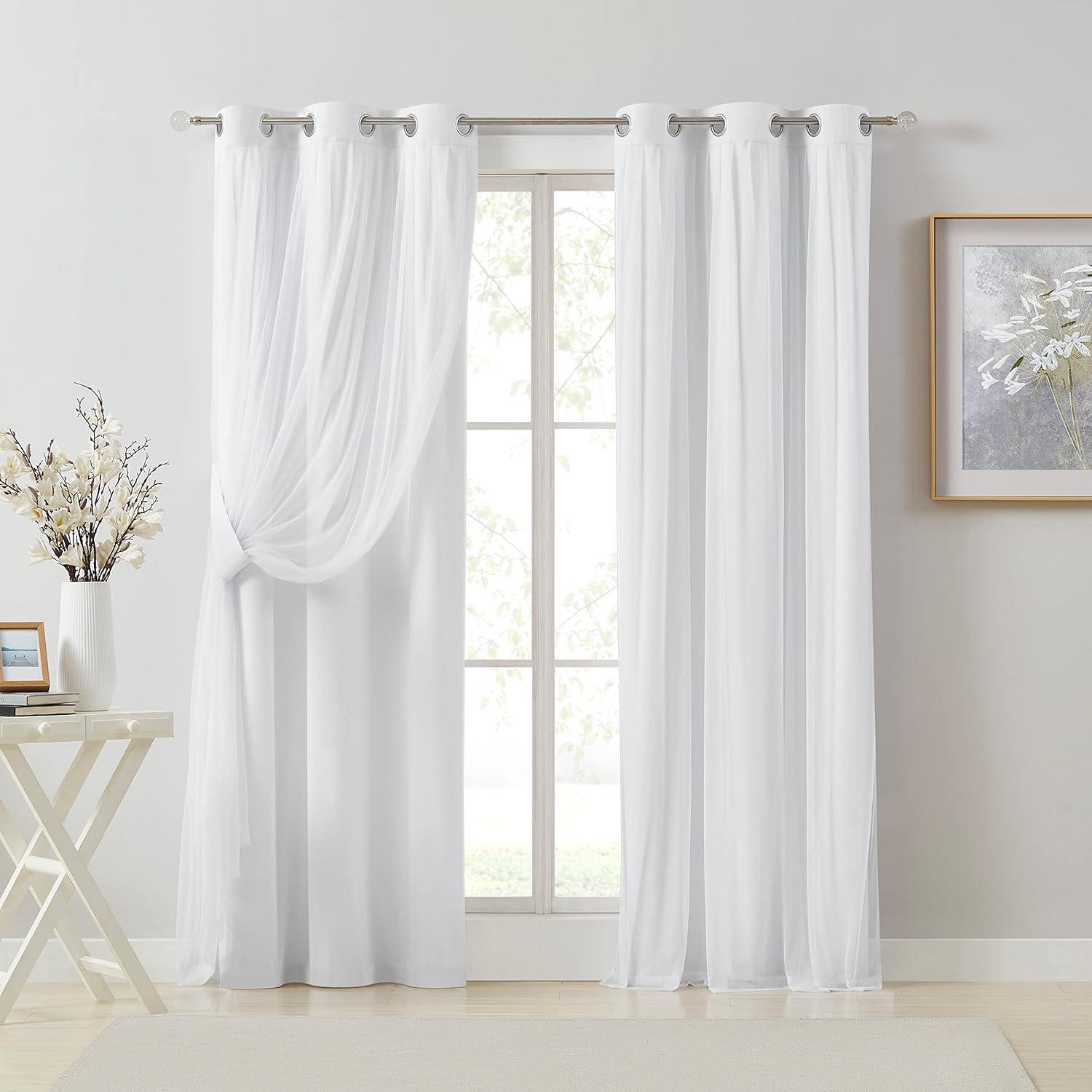 French Romantic Aesthetic Two-Layer Cloth Light-Blocking Finished Product Curtain, Fashionable Hole Drapery for Living Room, Stylish and Trendy Window Covering