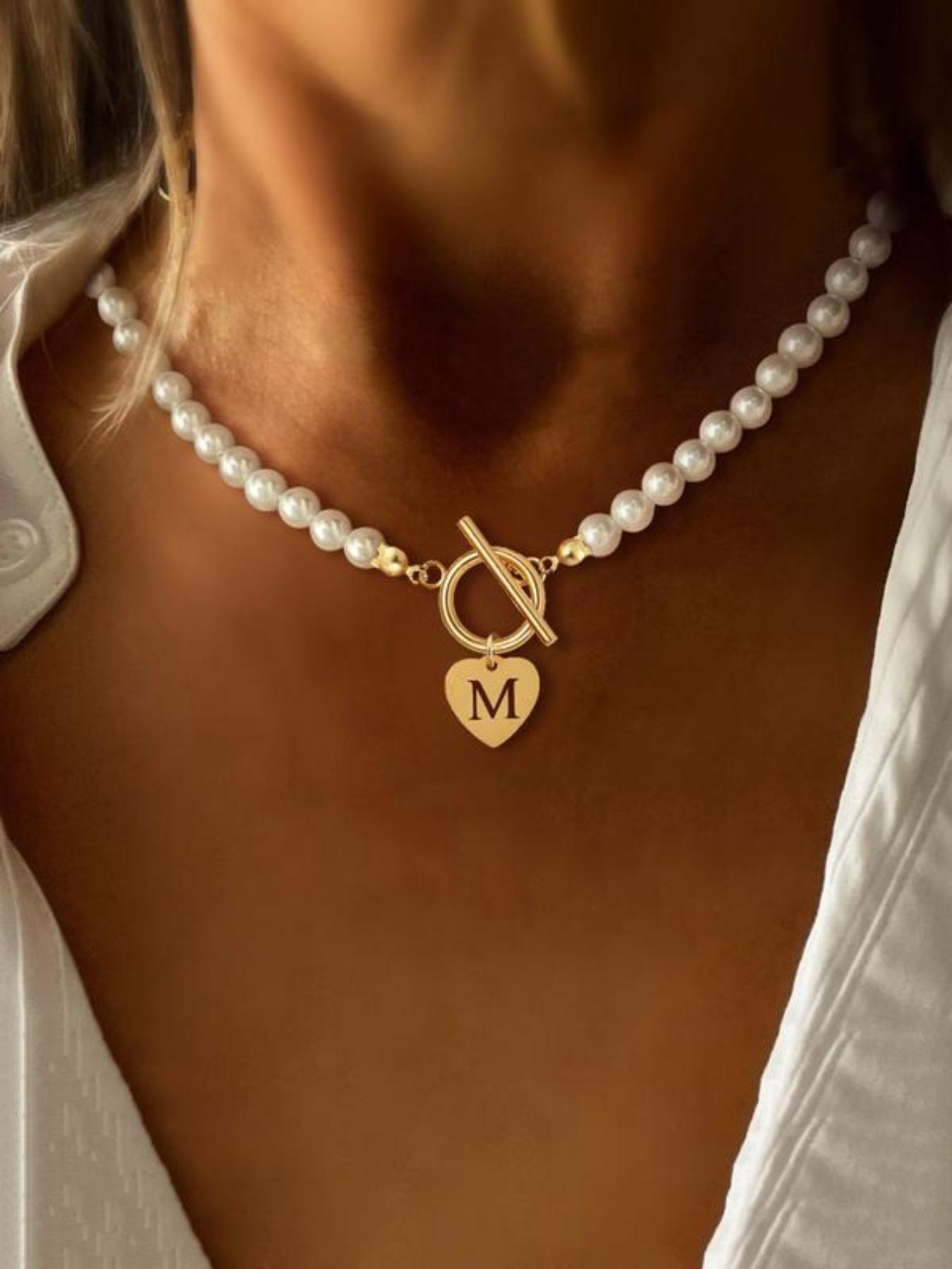 New Letter Necklace Stainless Steel Heart Pendant Clasp Necklace, Fashionable Versatile Neck Chain, European Style Letter Necklace for Women