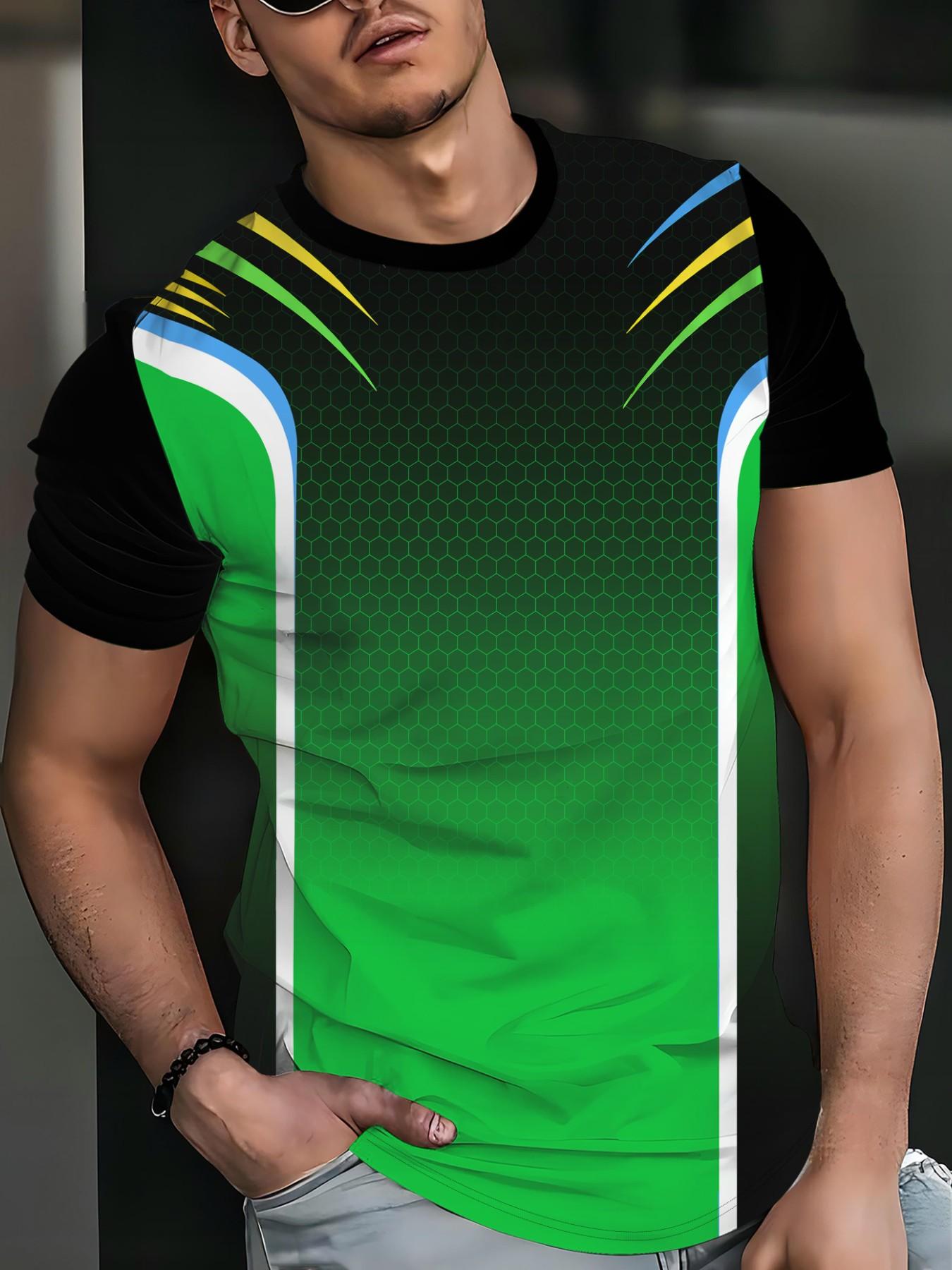 Fashion Trendy Sporty Unisex Casual Short Sleeve T-Shirt, Gradient, Summer Streetwear, Quick Dry, Breathable, Comfortable