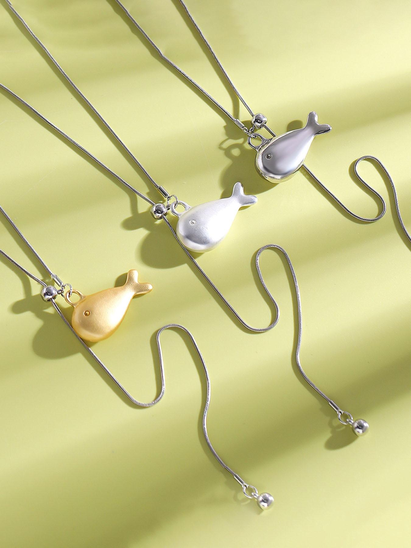 Minimalist Fish Necklace, Trendy Long Chain, Matte Silver Color, Versatile Fashion Accessory, Perfect for Daily Wear, Dates, and More