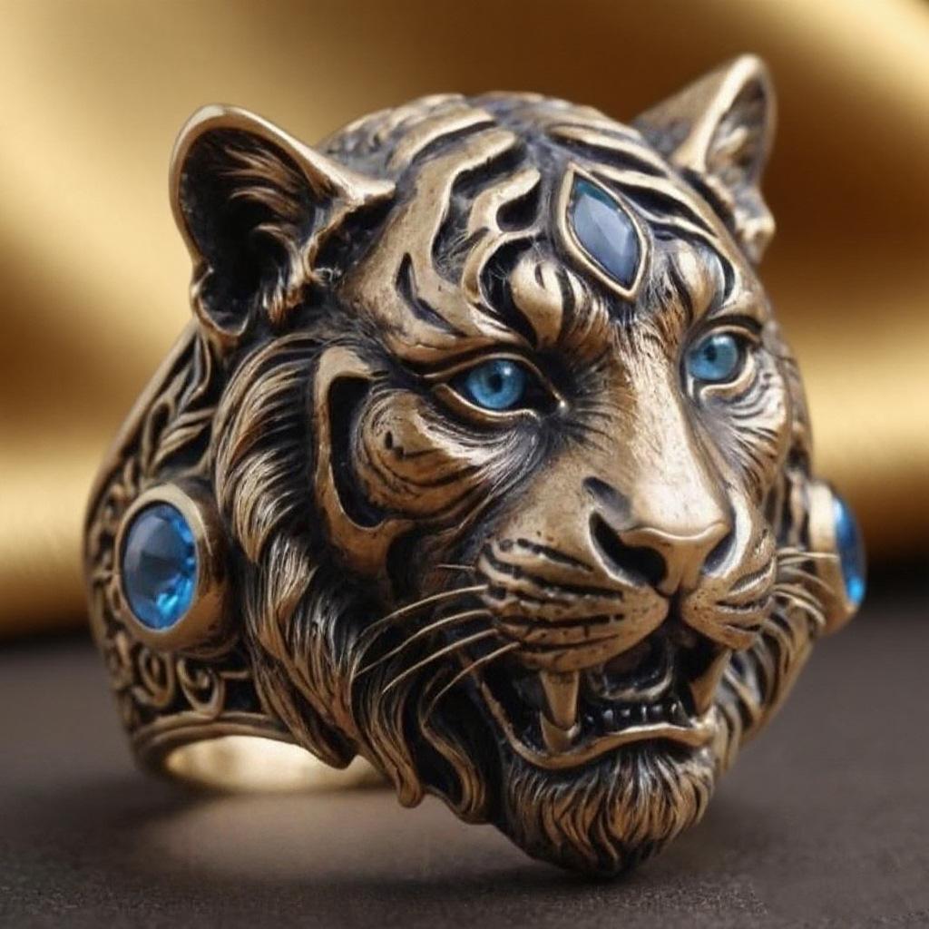 Vividly Carved Tiger Head Ring for Men, Bold Statement Animal Jewelry in Eco‑Friendly Alloy, Masculine Male Gift for Birthdays, Animal Theme Ring