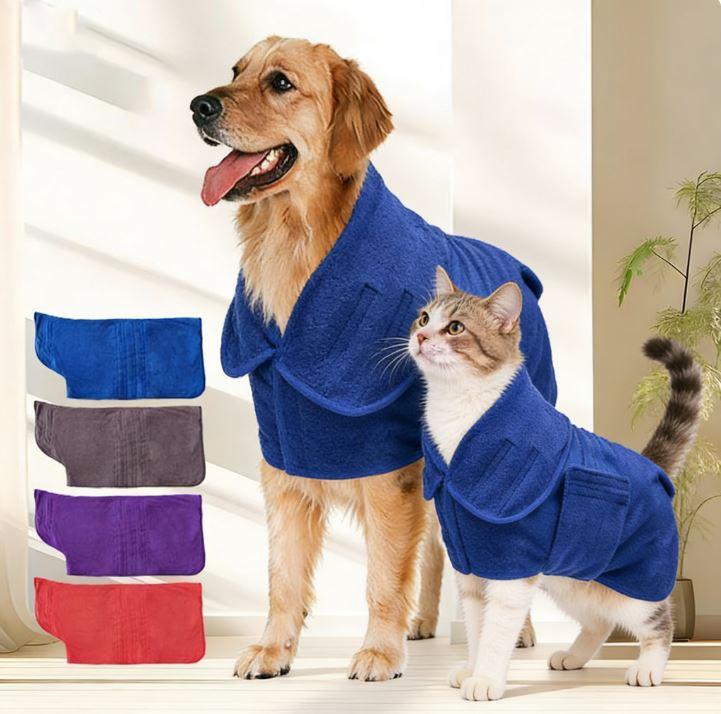 Soft Absorbent Pet Bath Robe - Adjustable Strap Grooming Towel for Dogs & Cats Soft Absorbent Pet Bath Robe - Adjustable Strap Grooming Towel for Dogs & Cats